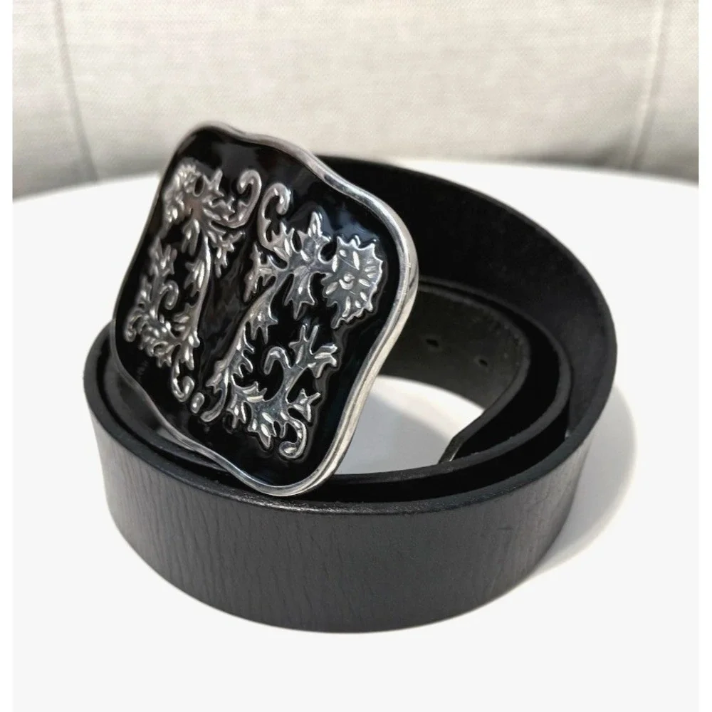 MEN'S FREEDOM BRAND BIG BUCKLE GENUINE LEATHER BLACK BELT 36
